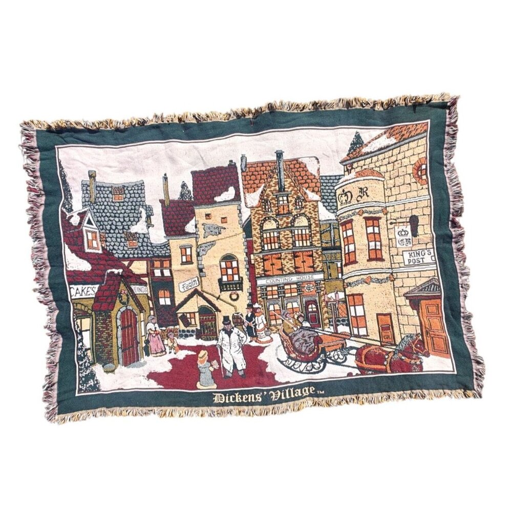 Vintage Goodwin Weavers Dickens Village Woven Tapestry Throw Blanket Cotton